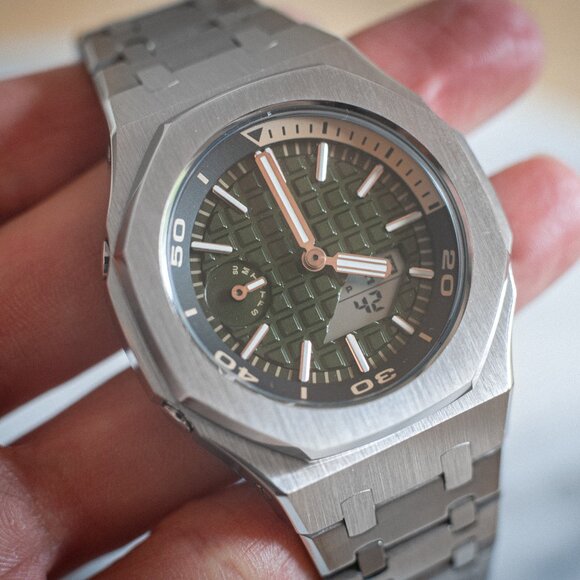 (Brand New) Casio G-Shock GA2100 Full Mod Stainless Steel with Green Waffle Face - Picture 15 of 17